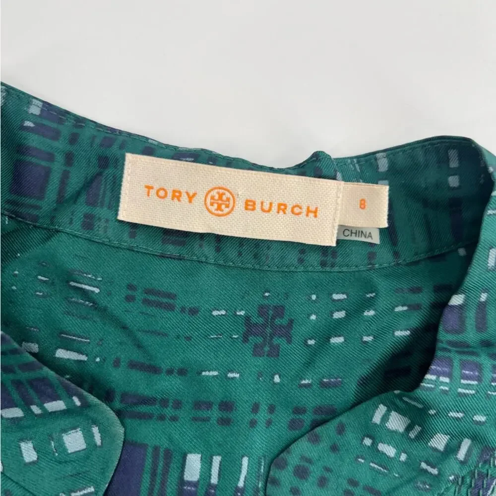 Tory‎ Burch Malachite Silk Print Whitfield Tunic green blue sz 8